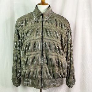 Vintage Metallic Gold Ruched Bomber Jacket Size Lg